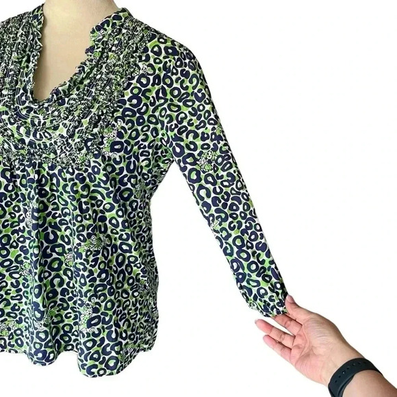 Lilly Pulitzer Thrill of the Chase Animal Cheetah Prt Blue Green Cotton Top Sz M - Picture 6 of 9
